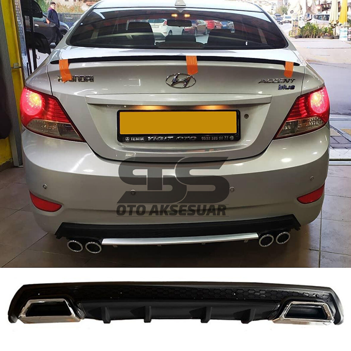 Hyundai Accent Blue Difüzör Arka Tampon Eki 2 Egzoz Çıkışlı Siyah Lüx Tip