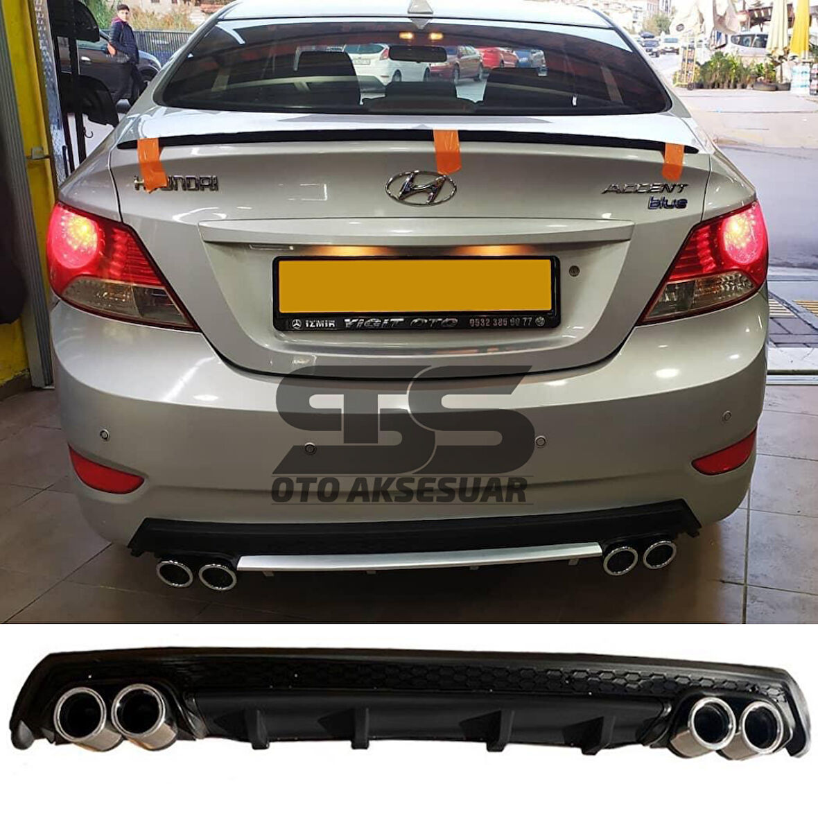Hyundai Accent Blue Difüzör Arka Tampon Eki 4 Egzoz Çıkışlı Siyah Lüx Tip