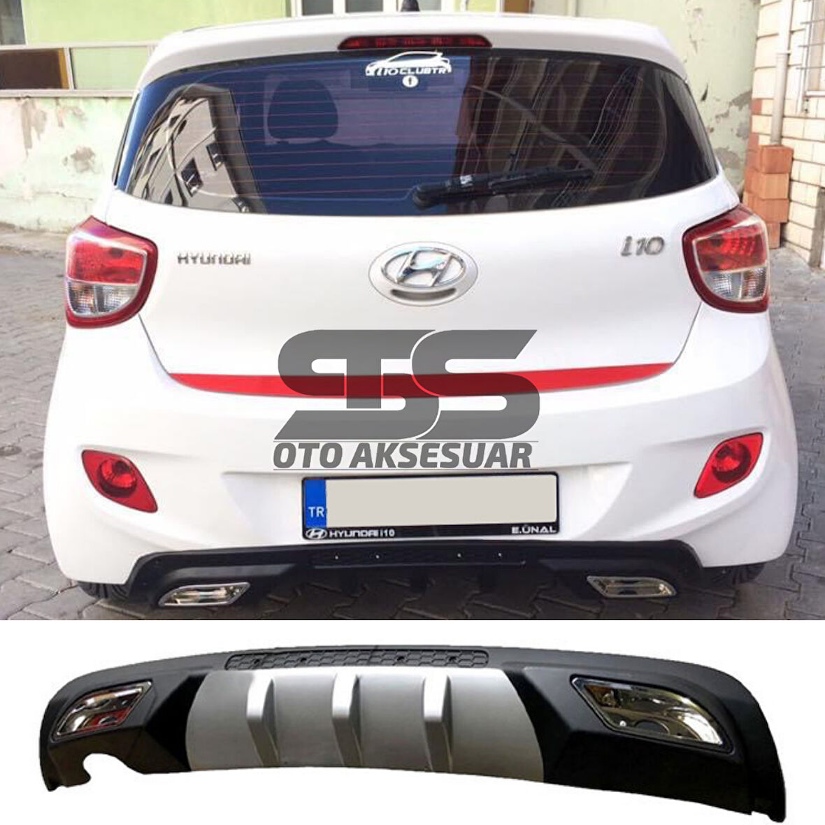 Hyundai i10 Difüzör Arka Tampon Eki 2 Egzoz Çıkışlı Gri
