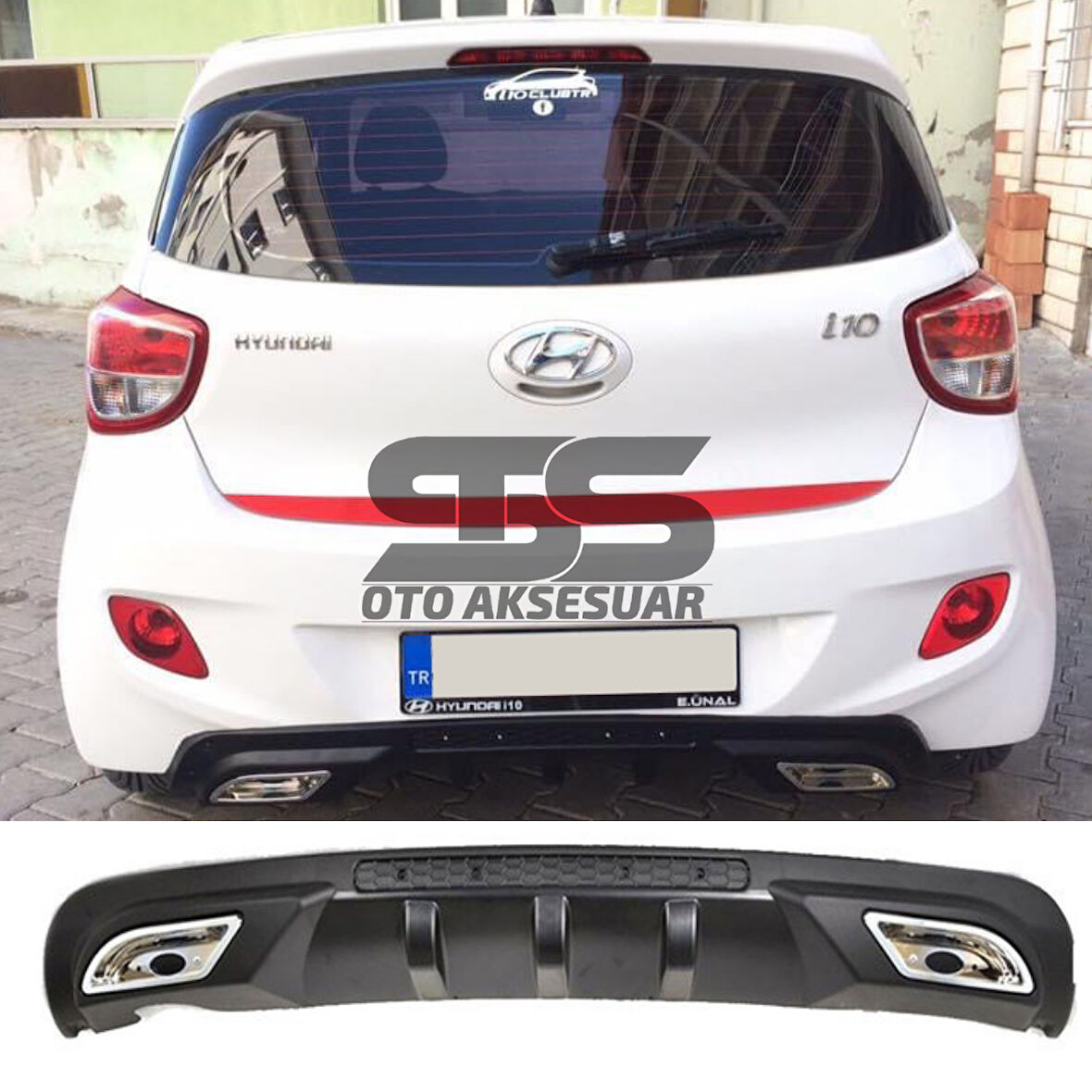 Hyundai i10 Difüzör Arka Tampon Eki 2 Egzoz Çıkışlı Siyah
