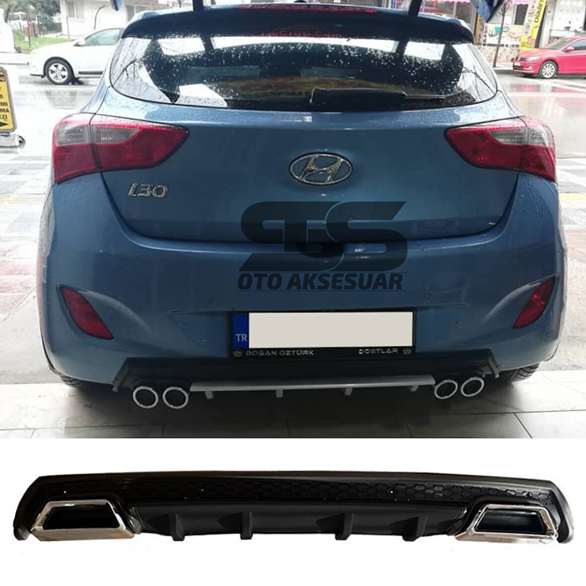 Hyundai i30 Difüzör Arka Tampon Eki 2 Egzoz Çıkışlı Siyah Lüx Tip