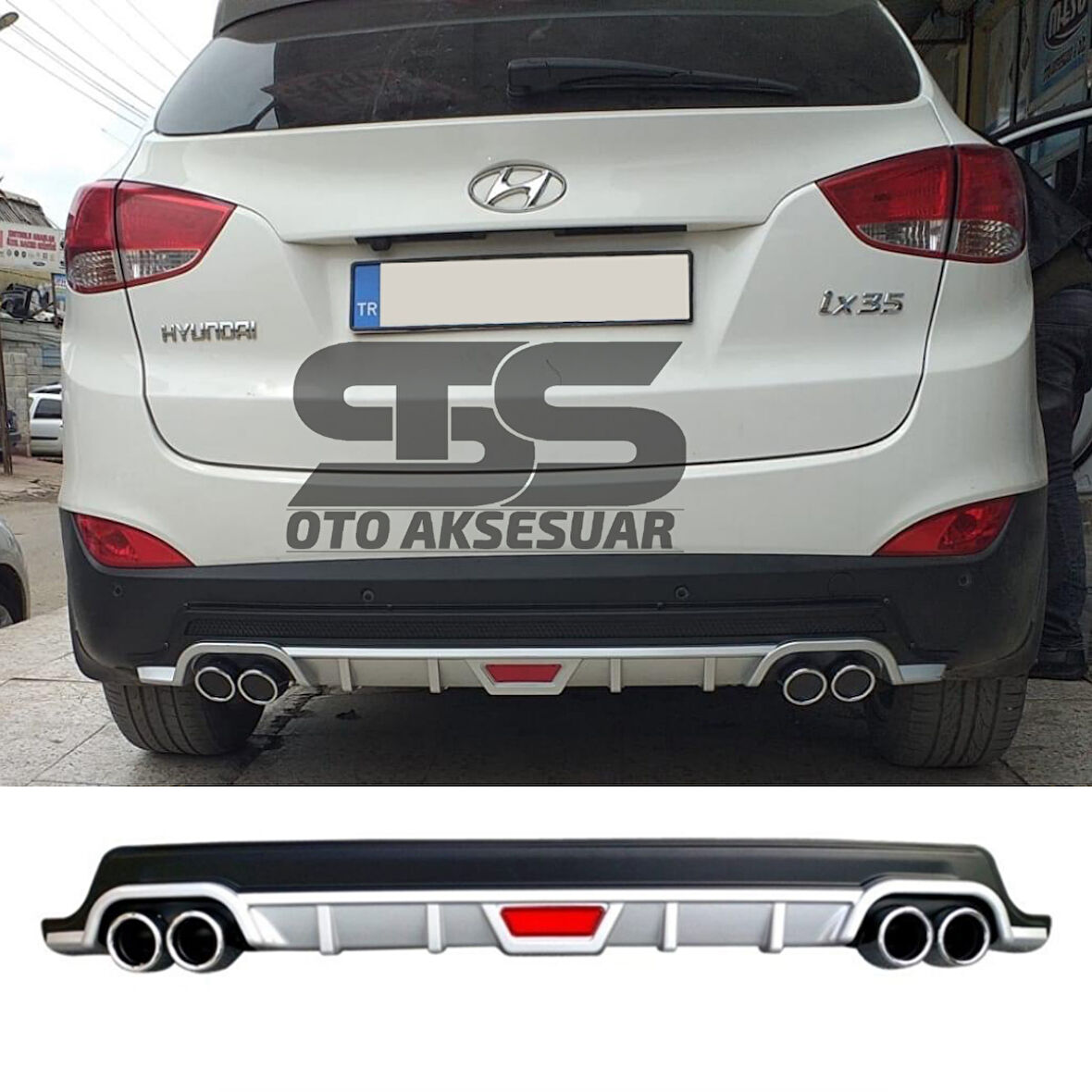 Hyundai ix35 Difüzör Arka Tampon Eki 4 Egzoz Çıkışlı Gri Tip