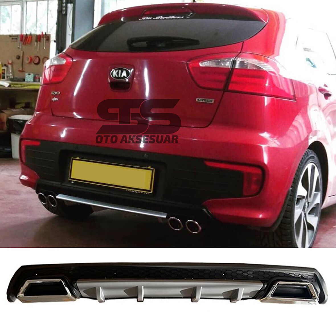 Kia Rio Difüzör Arka Tampon Eki 2 Egzoz Çıkışlı Gri Lüx Tip