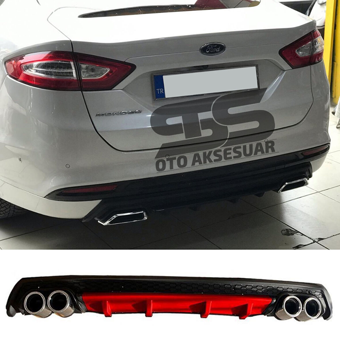 Ford Mondeo MK4 Difüzör Arka Tampon Eki 4 Egzoz Çıkışlı Kırmızı Lüx Tip