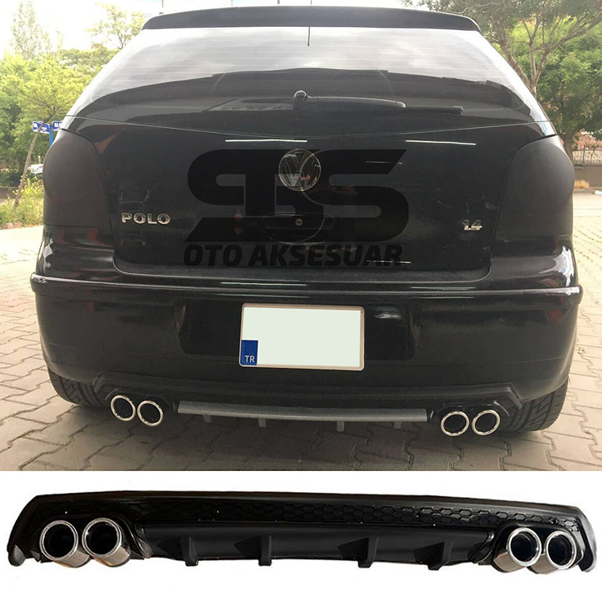 Volkswagen Polo Mk4 Difüzör Arka Tampon Eki 4 Egzoz Çıkışlı Siyah Lüx Tip