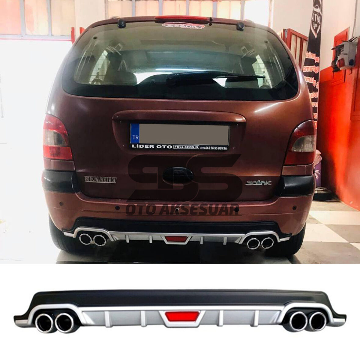 Renault Scenic Difüzör Arka Tampon Eki 4 Egzoz Çıkışlı Gri Tip