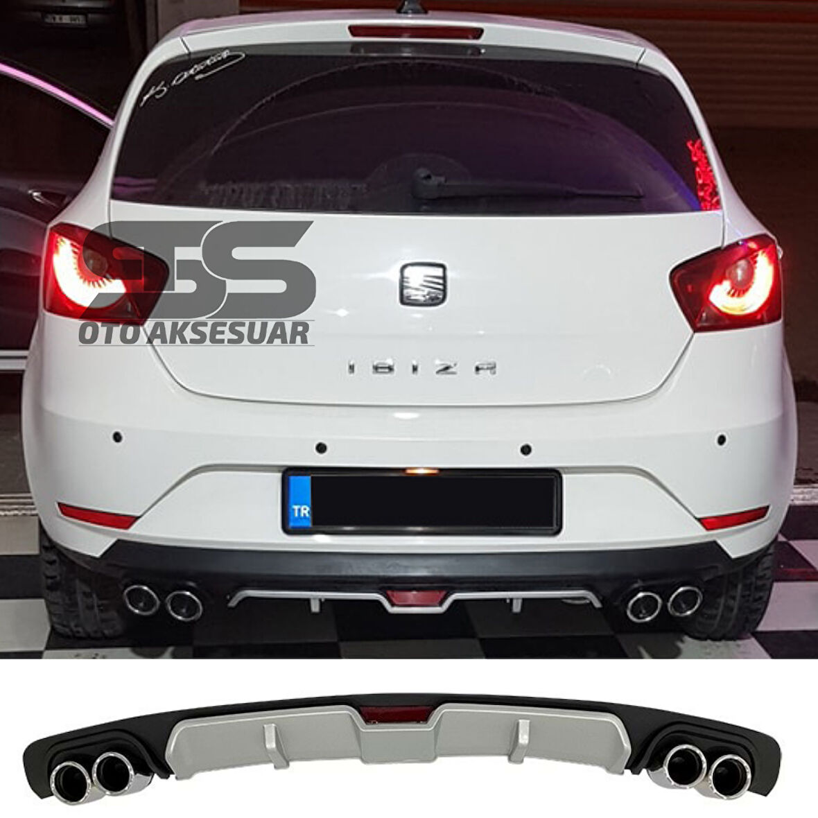 Seat İbiza Difüzör Arka Tampon Eki 4 Egzoz Çıkışlı Gri