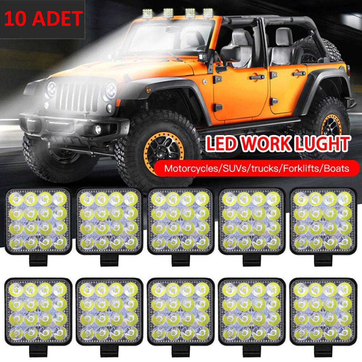 10 Adet 11x11 16 Led Kare Off Road Traktör Tir Kamyon Sis Fari Sis Lambasi Çalisma Lambasi Projektör