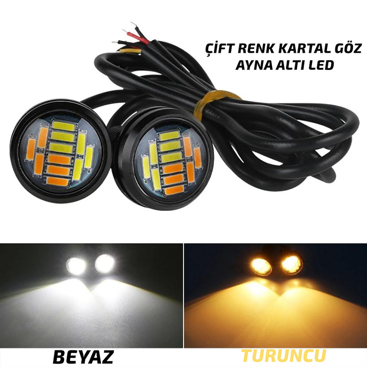 Kartal Göz Led Ayna Altı Led Eagle Eye Civatalı Çift  Renk Turuncu – Beyaz 18mm