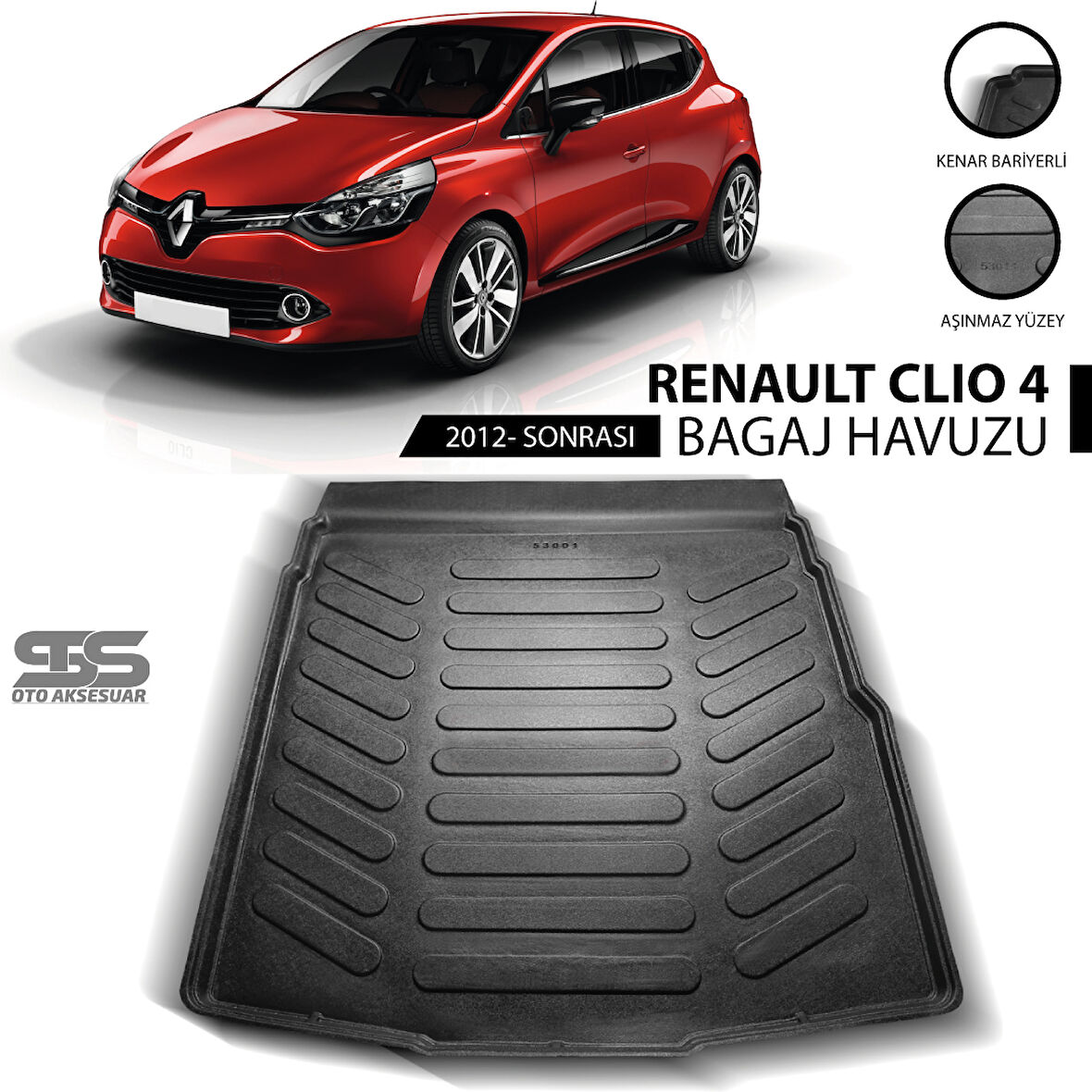 Renault Clio 4 Bagaj Havuzu 2012 Sonrası Havuzlu Bagaj Paspası