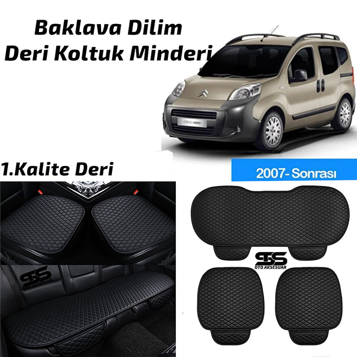 Citroen Nemo 2007 Sonrası Siyah Deri Oto Koltuk Minderi