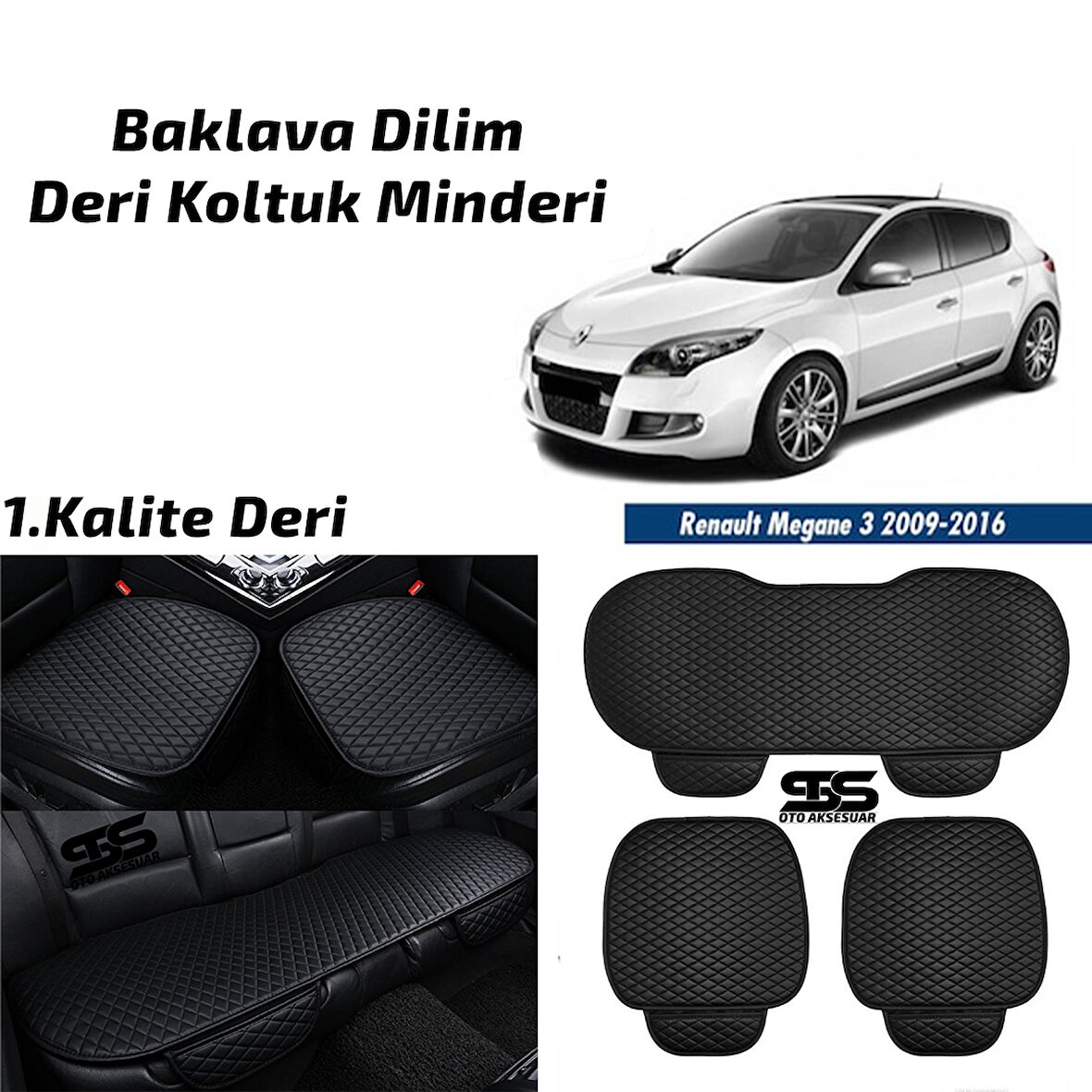 Renault Megane 2009-2016 Siyah Deri Oto Koltuk Minderi