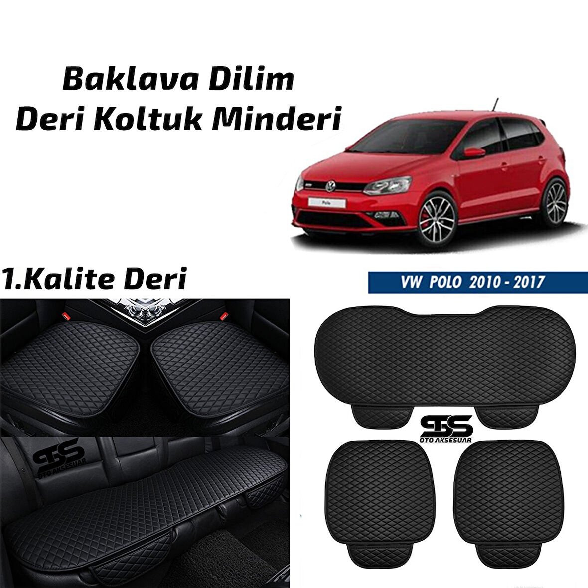 Volkswagen Polo 2010-2017 Siyah Deri Oto Koltuk Minderi