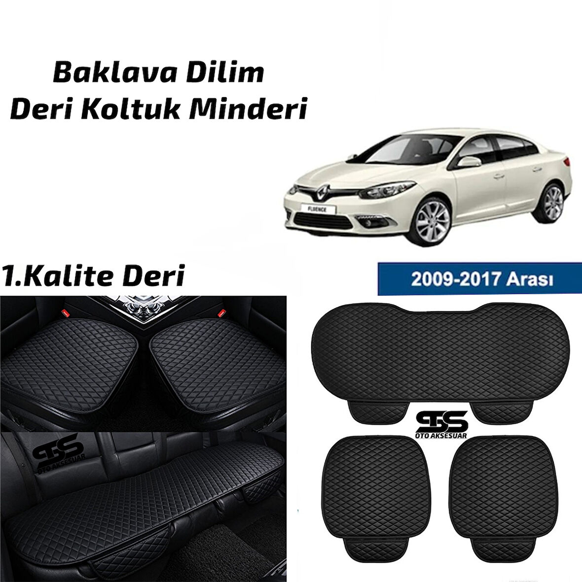 Renault Fluence 2009-2017 Siyah Deri Oto Koltuk Minderi