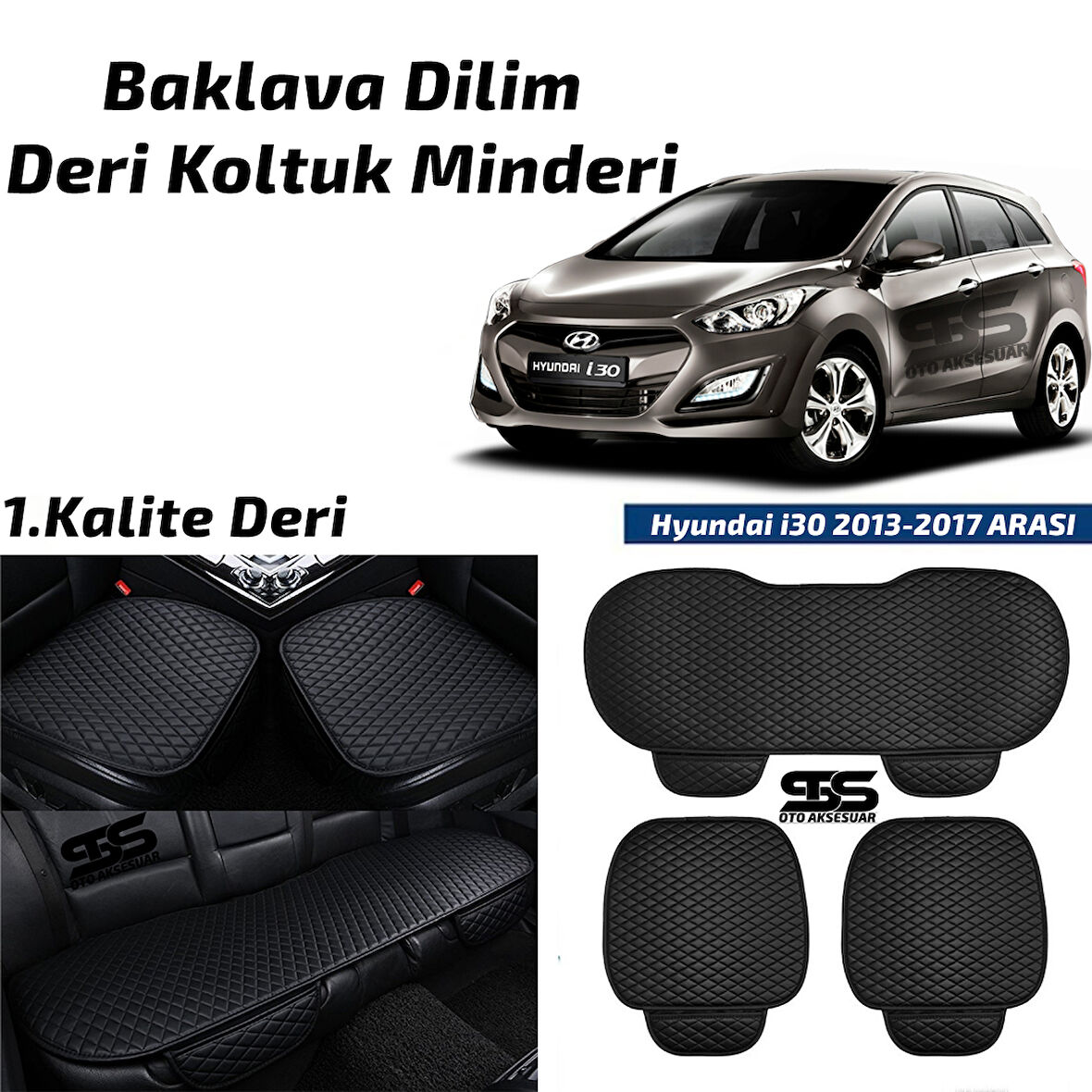 Hyundai  i30 2013-2017 Arası Siyah Deri Oto Koltuk Minderi