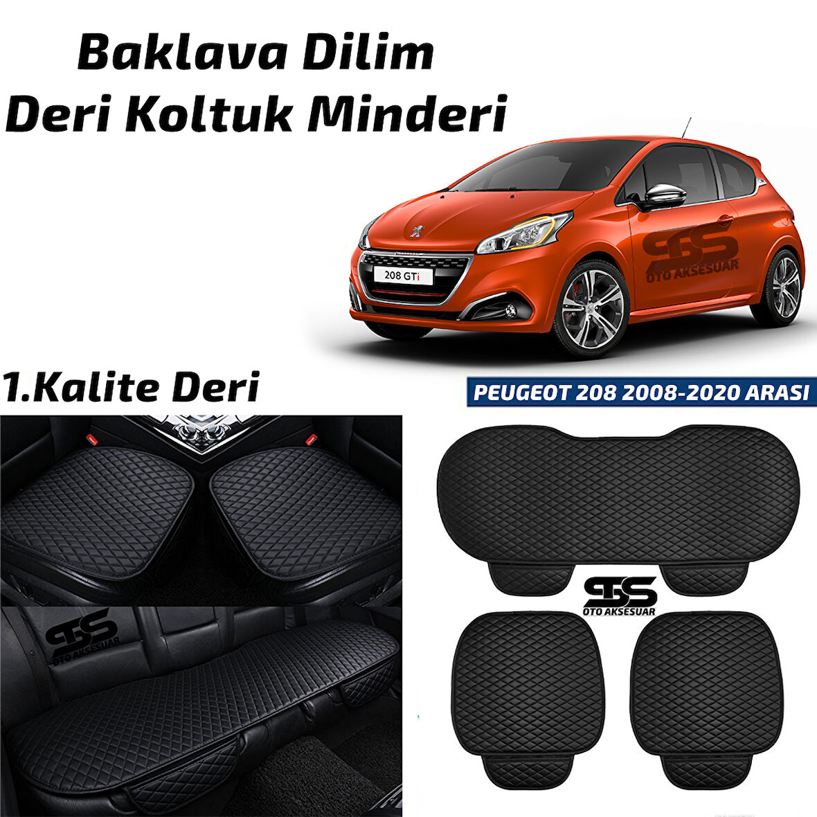 Peugeot 208 2008-2020 Arası Siyah Deri Oto Koltuk Minderi