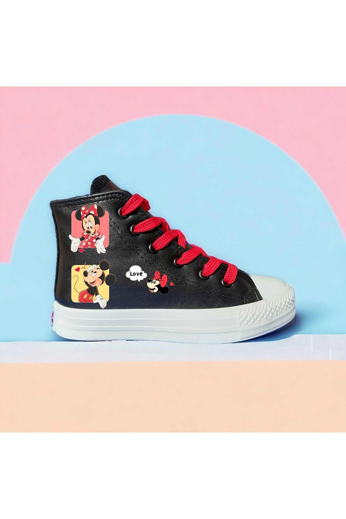 minnie ve mickey baskılı sneaker çocuk spor ayakkabı deri ve içi yünlü