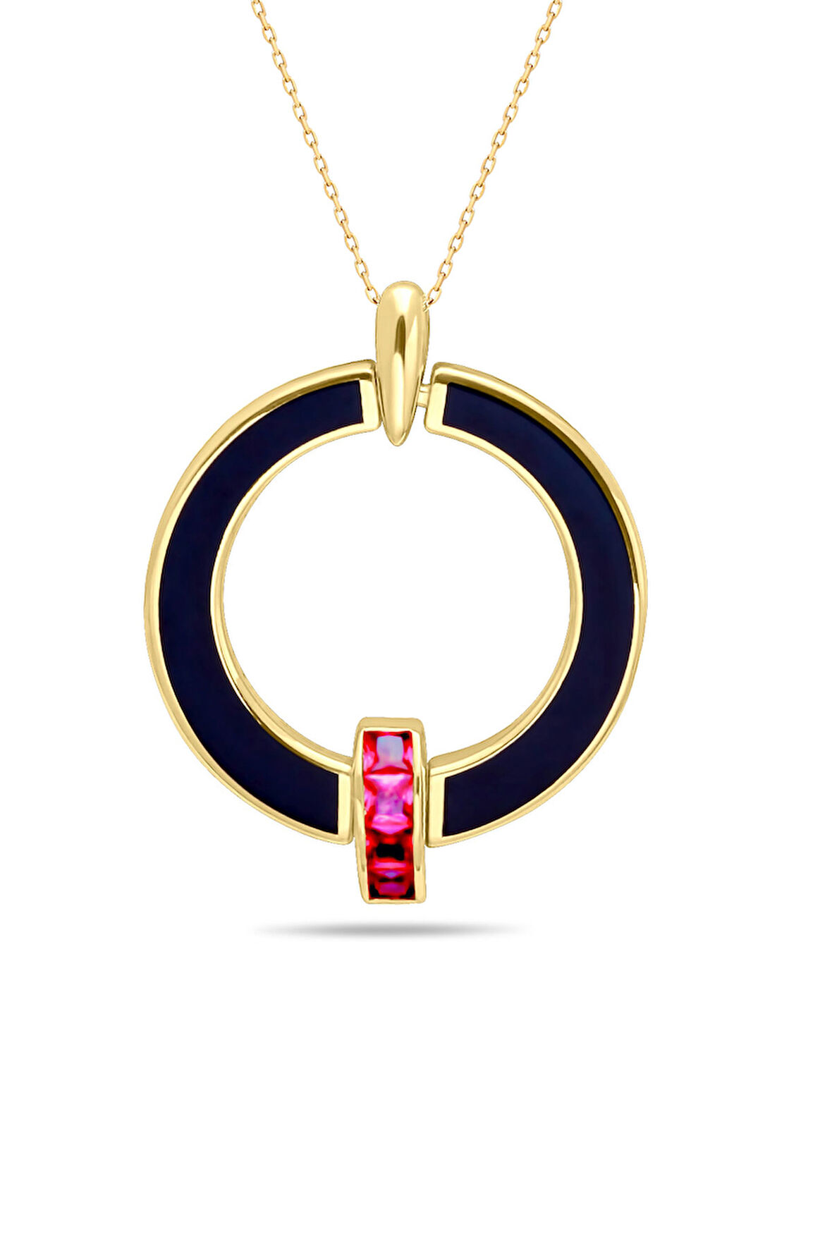 Ruby Taşlı Altın Mineli Kolye