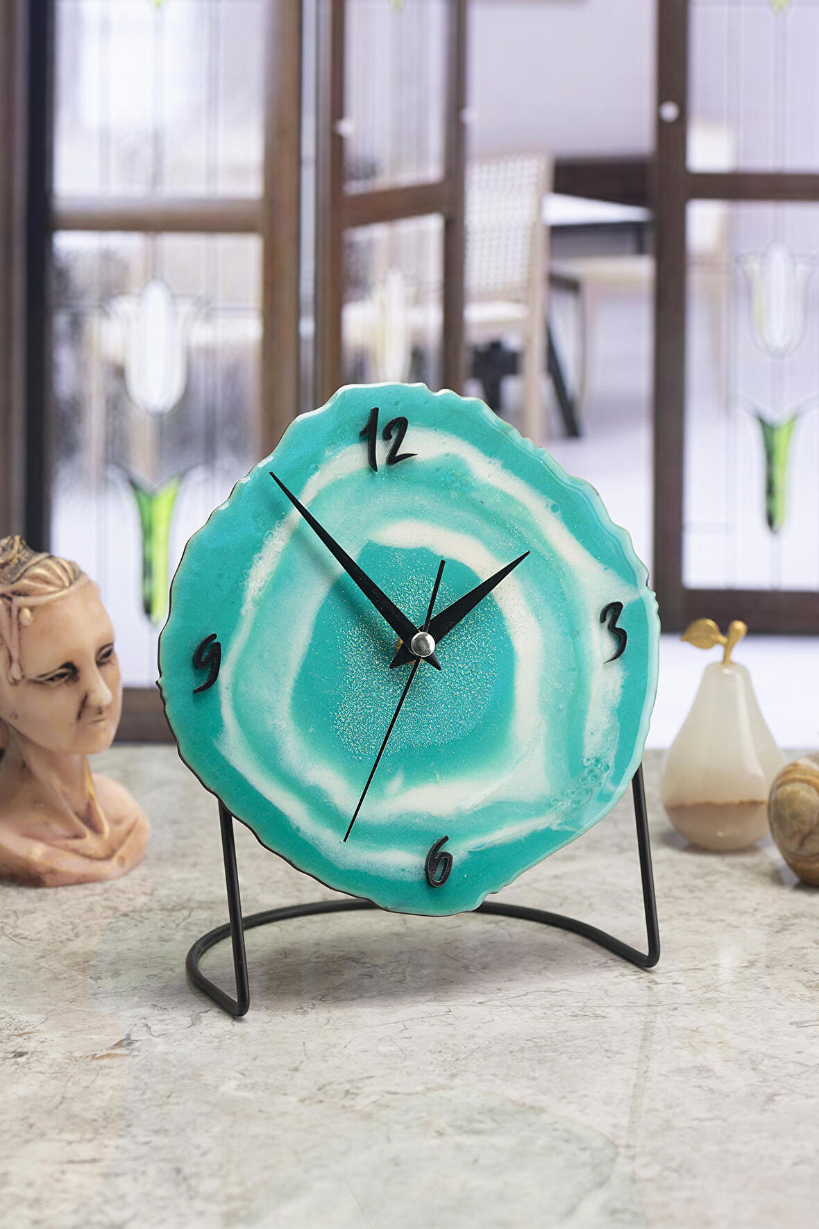MUYİKA Diverso Turkuaz Dekoratif Masa Saati18x23cm Sessiz Mekanizmalı  MMS-EPO