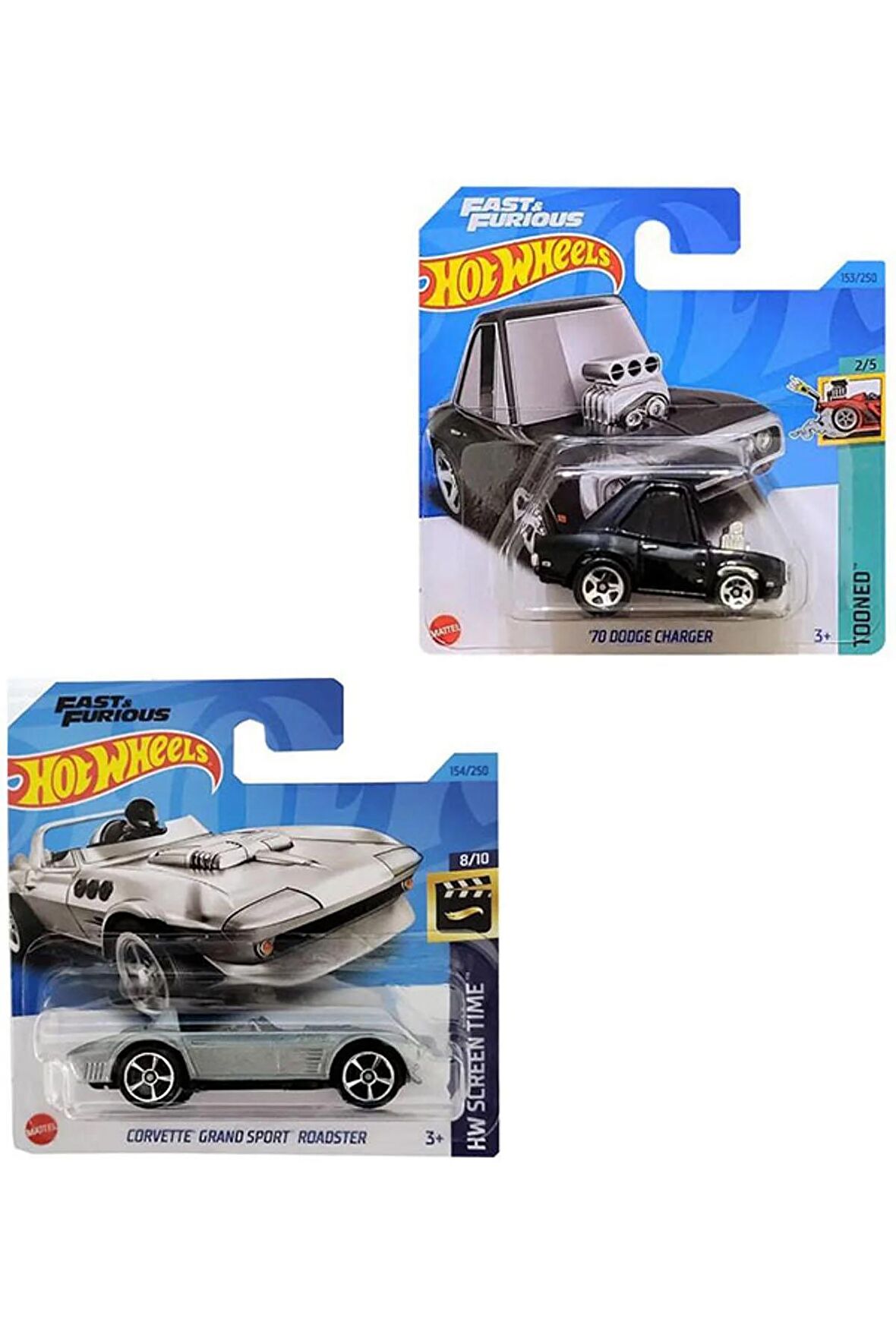 Hot Wheels Fast & Furious Set - Chevrolet Corvette Grand Sport Roadster & '70 Dodge Charger Tooned