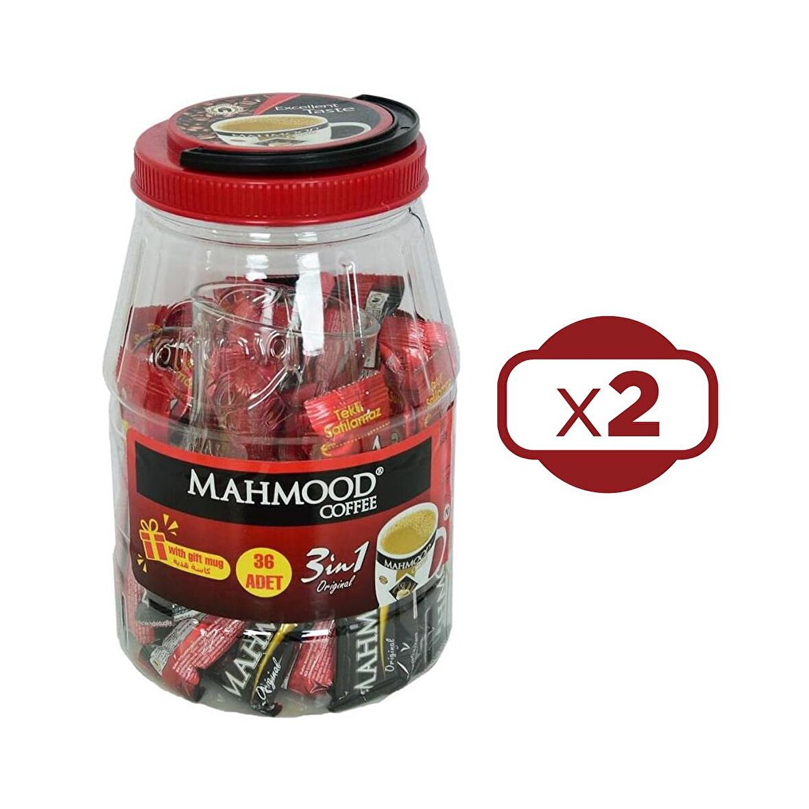 Mahmood Coffee 3 ü 1 Arada Hazır Kahve 36'lı + Cam Fincan Hediyeli x 2 Adet