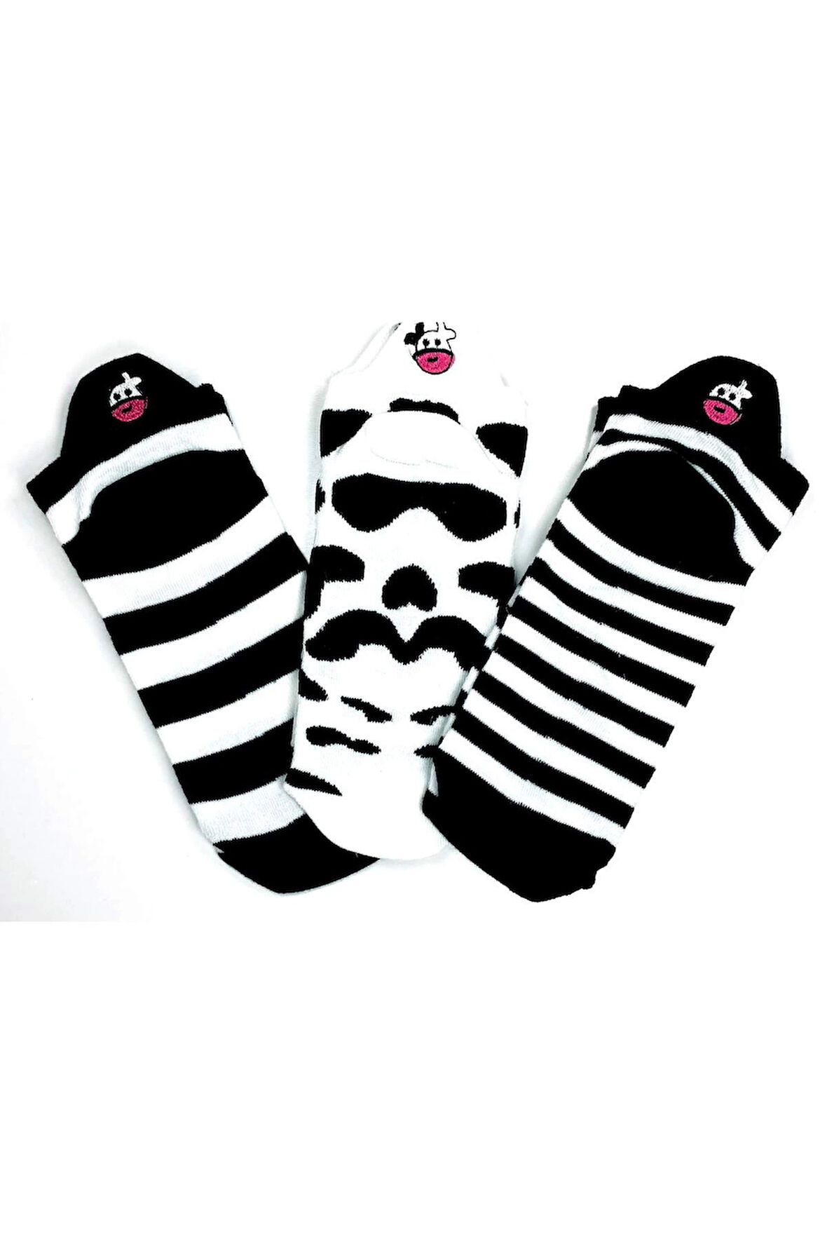 biçomi 3 Çift İnek Temalı Pamuklu Yumuşak Kadın Bilek Çorap