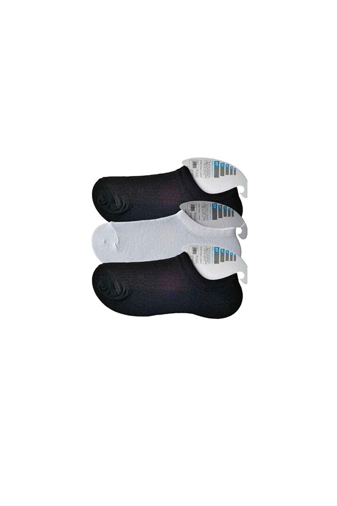 biçomi Siyah ve Beyaz Erkek Görünmez Çorap 3 çift