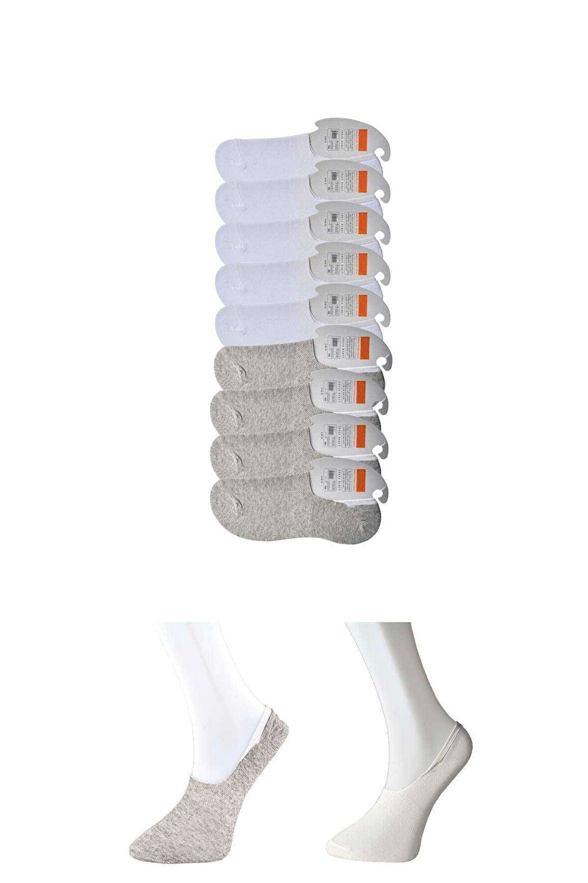biçomi Gri ve Beyaz Erkek Babet Çorap 9 çift