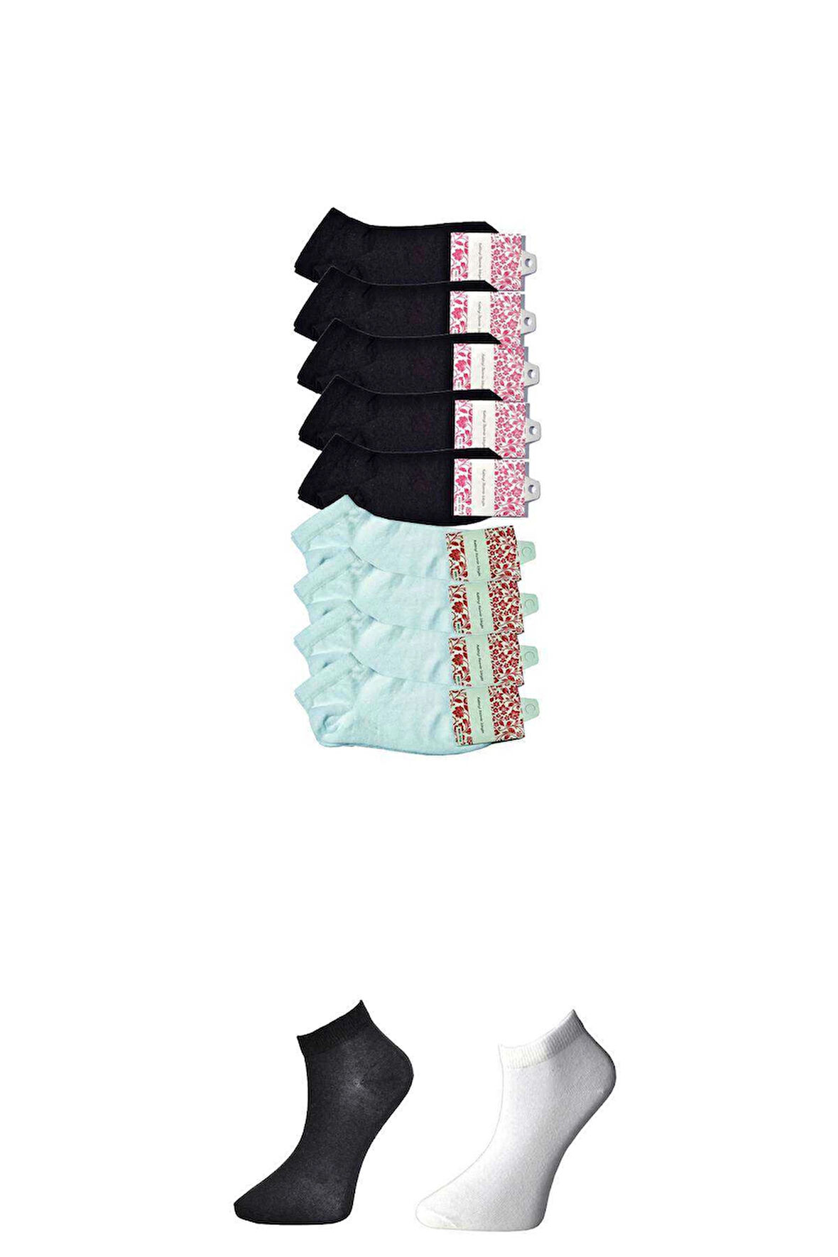 biçomi Siyah ve Beyaz Kadın Bilek Çorap 9 çift