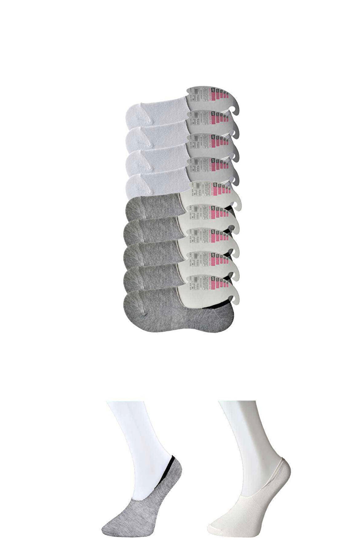 biçomi Gri ve Beyaz Kadın Babet Çorap 9 çift