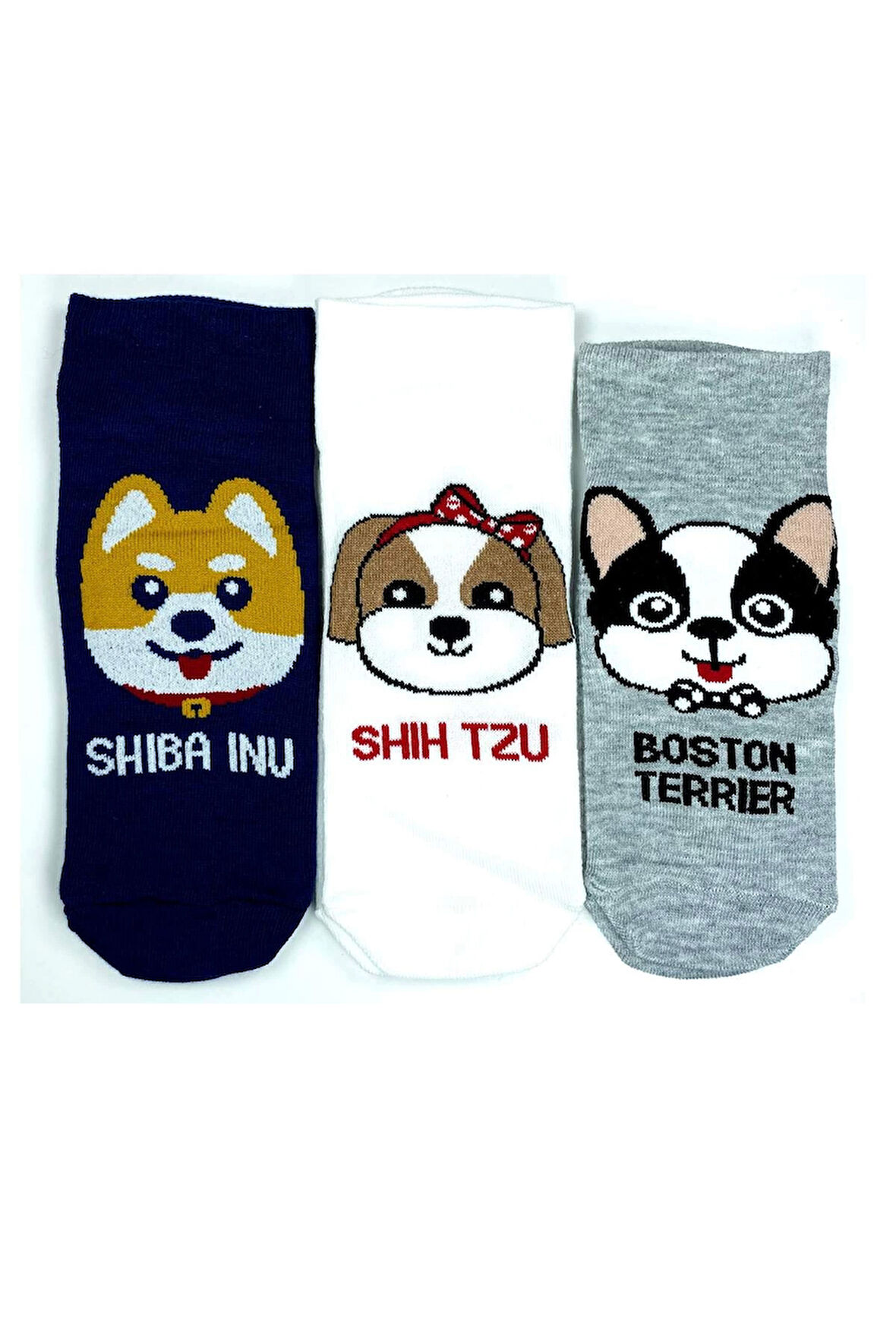 biçomi 3 Çift Sevimli Köpek Temalı Baskılı Yumuşak Kadın Bilek Çorap