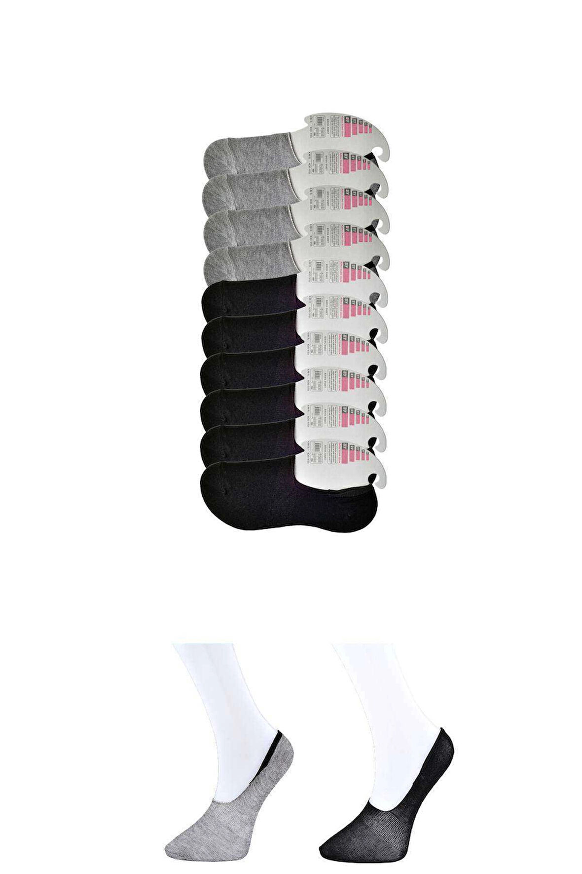 biçomi Siyah ve Gri Kadın Babet Çorap 9 çift