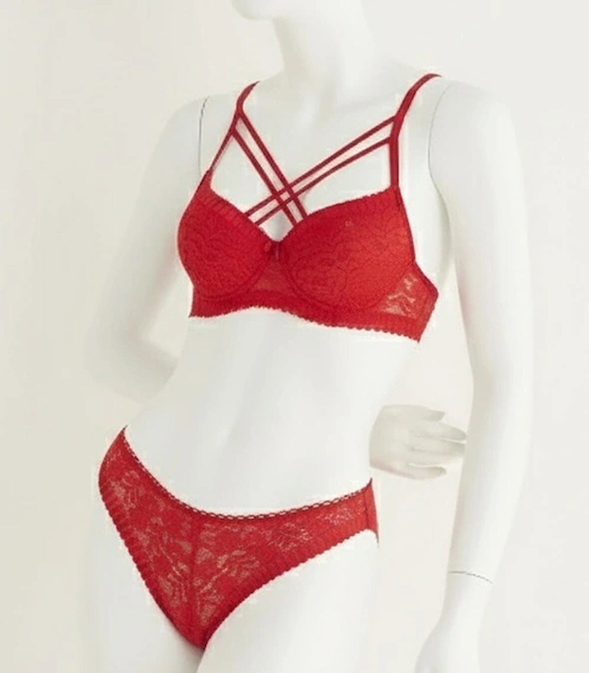 biçomi Kırmızı Destekli Çift Çapraz Dantelli Sütyen Takımı 4307
