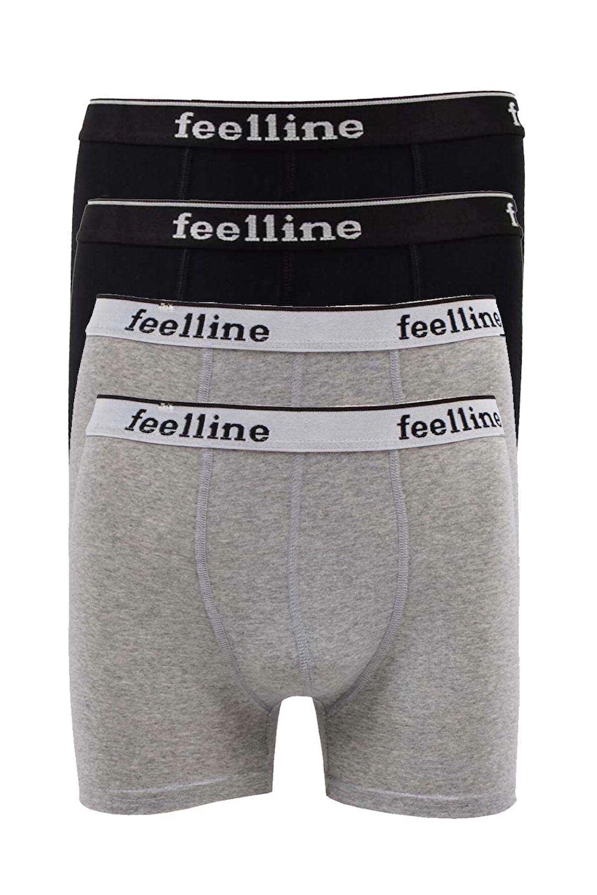 biçomi 4 adet Feelline Siyah ve Gri Pamuklu Doğal Likralı Erkek Boxer
