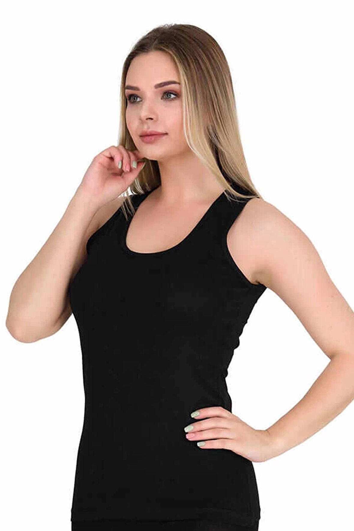 biçomi Geniş Askılı Elestan Likralı Kadın Atlet Siyah 2127B