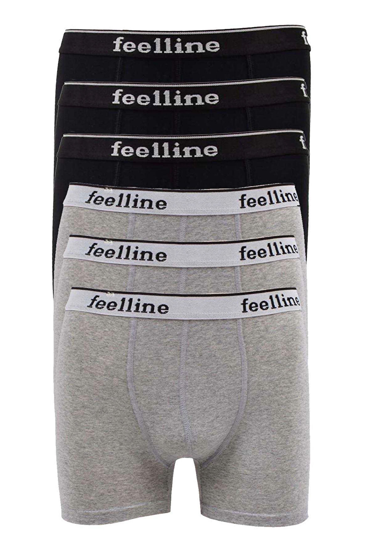 biçomi 6 adet Feelline Siyah ve Gri Pamuklu Doğal Likralı Erkek Boxer
