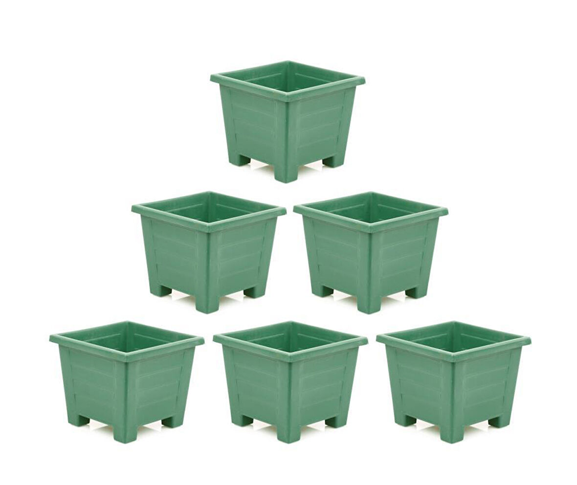 Omnipazar SY-5847 Dekoratif Plastik Kare Ayaklı Saksı 15 lt Yeşil 6 Adet