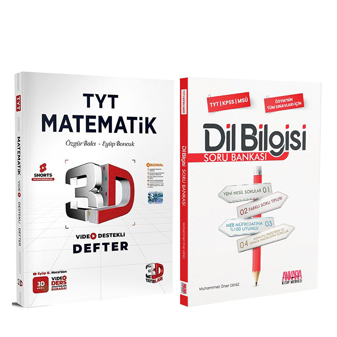 3D Yayınları TYT Matematik Video Destekli Defter ve AKM Dil Bilgisi Soru Bankası Seti 2 Kitap