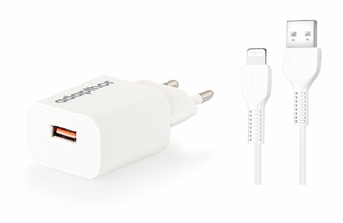 Adapthor 18W 5V 3A/ 9V 2A/ 12V 1.5A Qc + Iphone To Usb 3A Kablolu Set Beyaz 