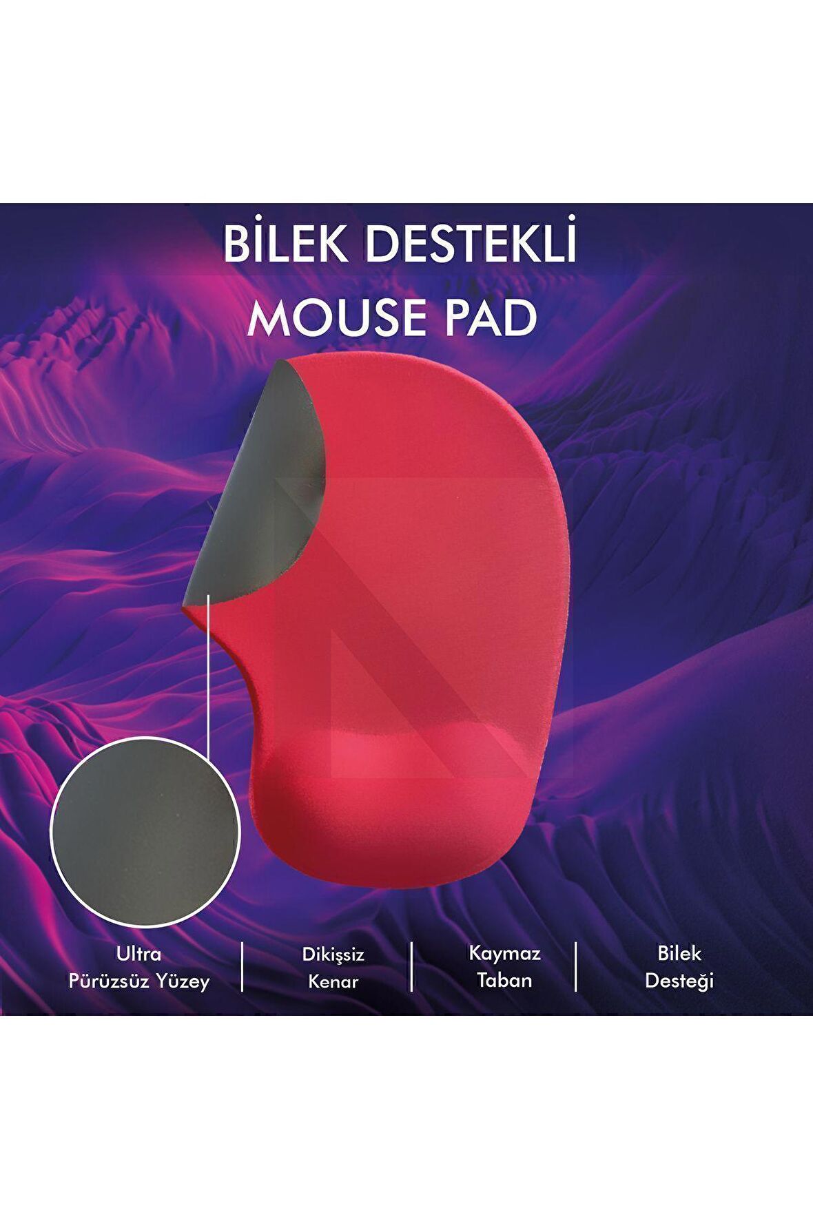 MP01 - Kırmızı Elips Bilek Destekli Mouse Pad | Konforlu, Kaymaz Taban, Ergonomik, Yumuşak, Ev,ofis