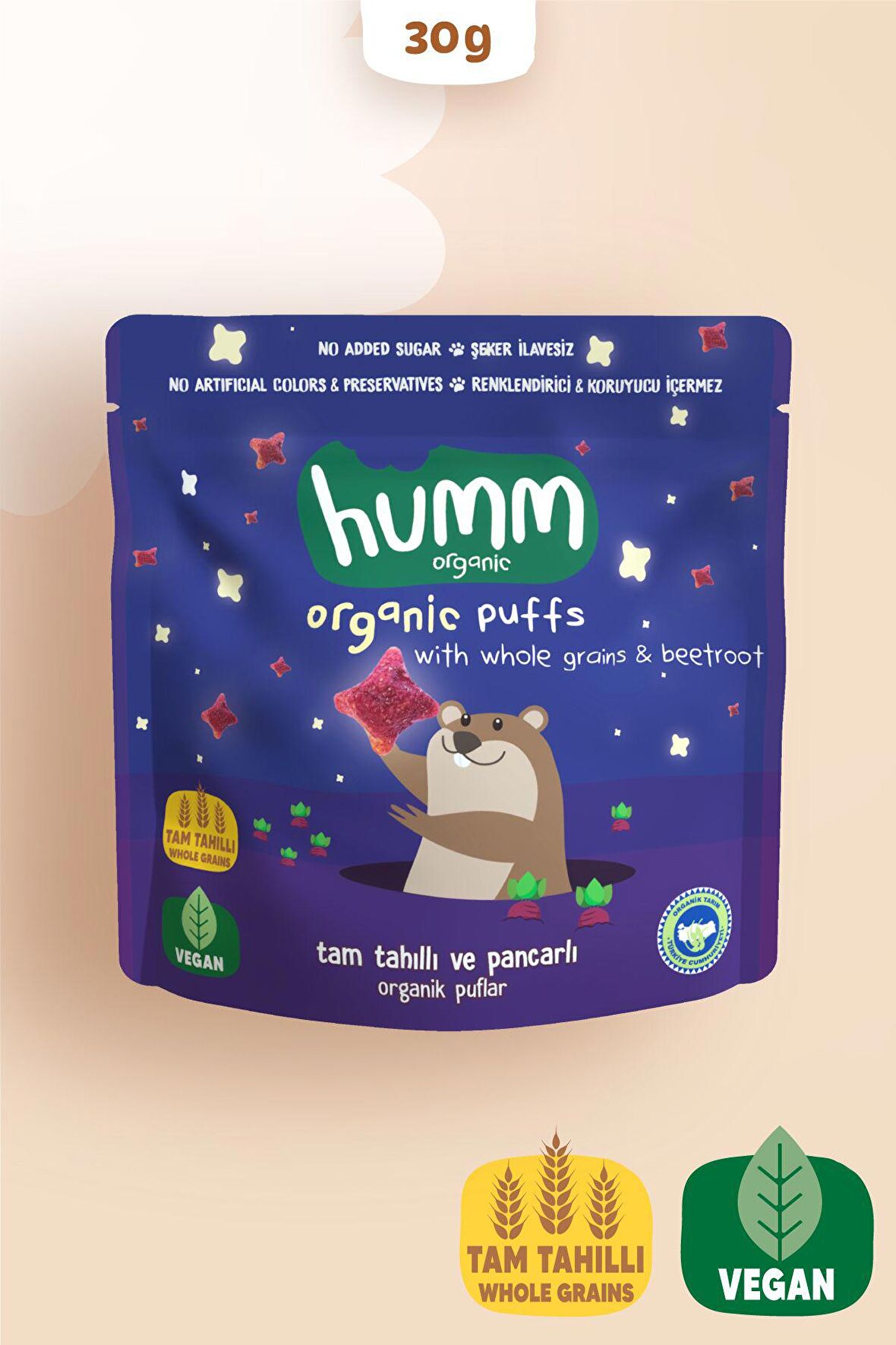 Humm Organic Organik Vegan Pancarlı ve Tam Tahıllı Puflar 30g