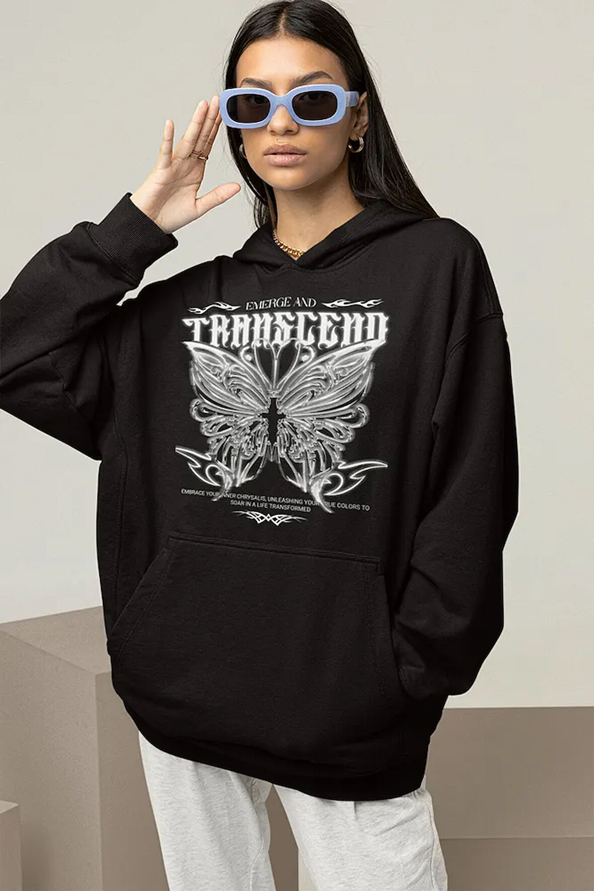 Transcend Tasarım Baskılı Unisex Oversize Hoodie