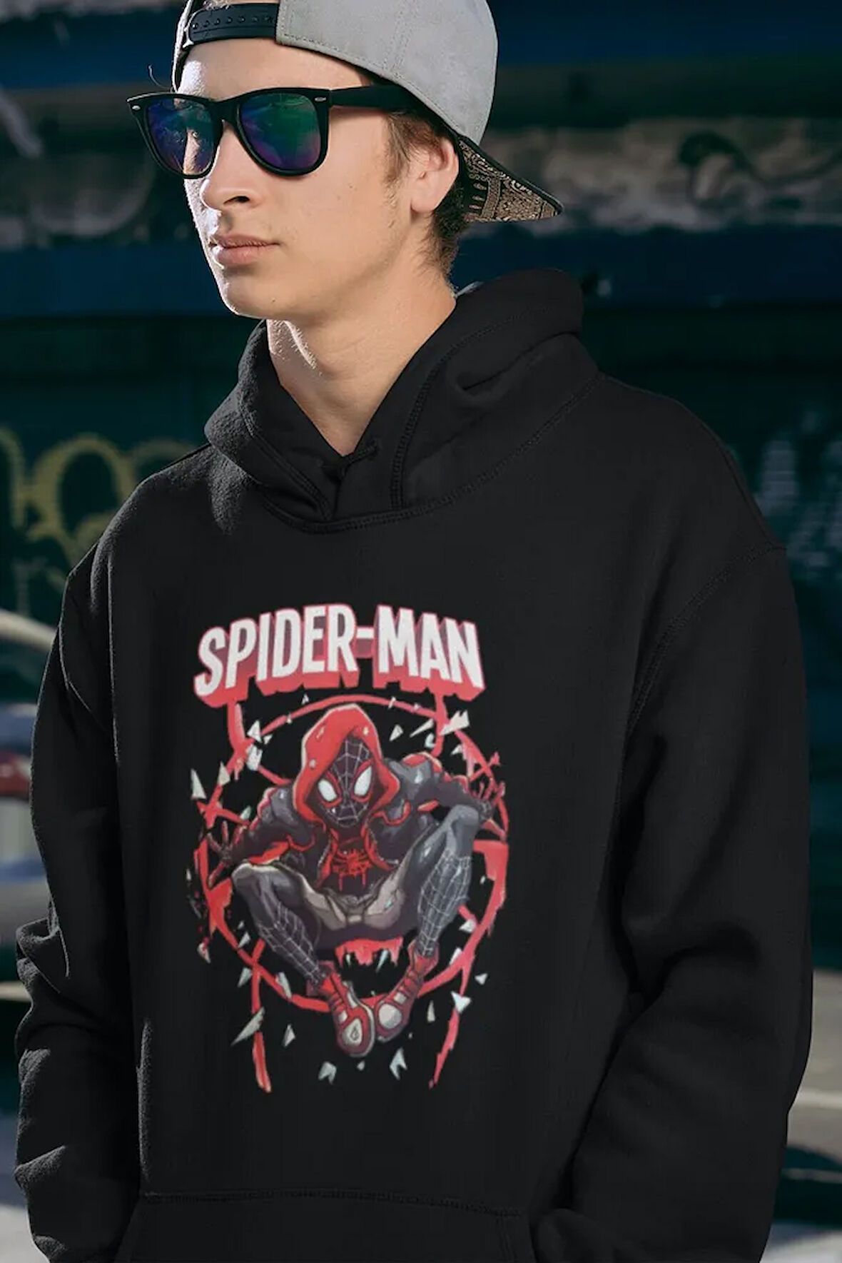 Tasarım Spider-Man Baskılı Unisex Oversize Örümcek Adam Hoodie