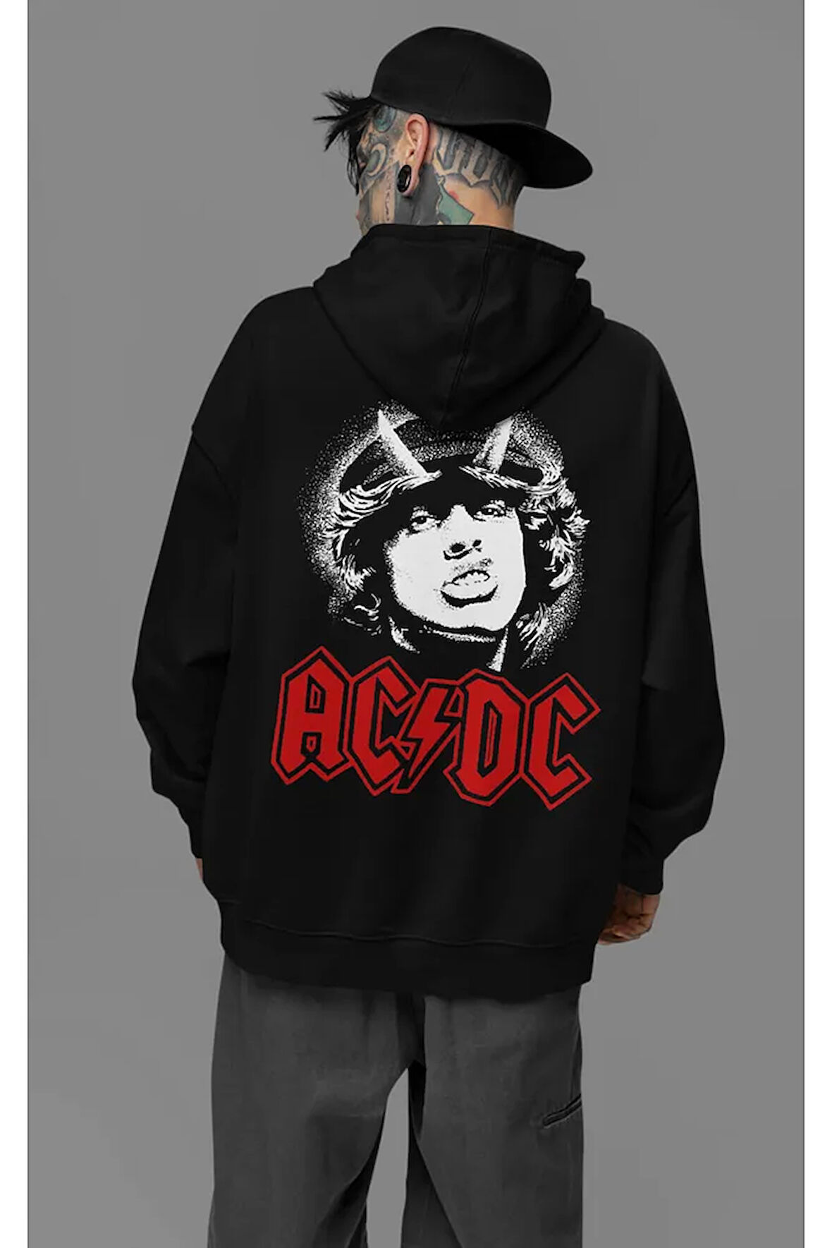 AC DC Müzik Grubu Baskılı Unisex Oversize Rock Metal Hoodie