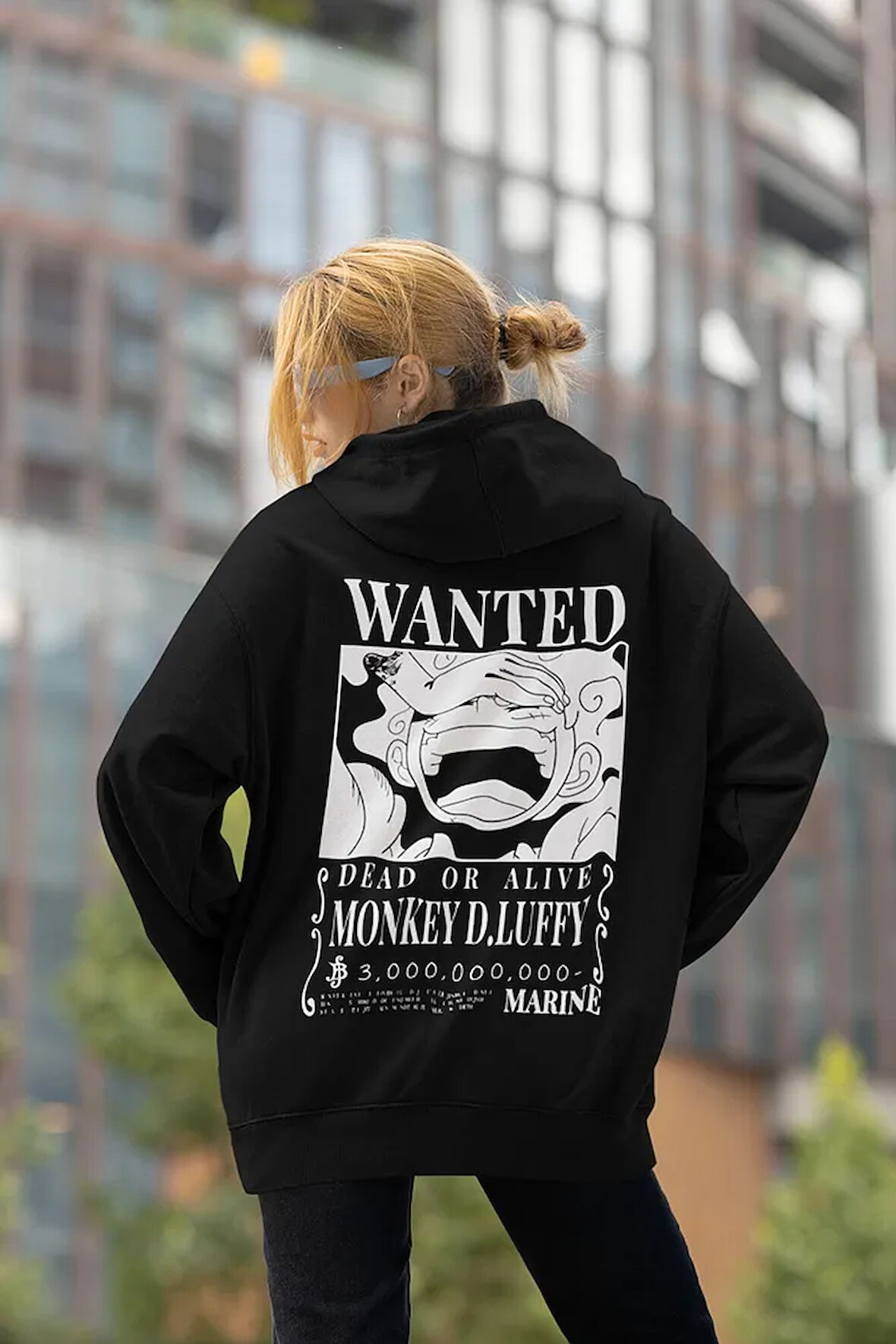 Wanted Monkey D. Luffy Baskılı Unisex Oversize Anime Hoodie