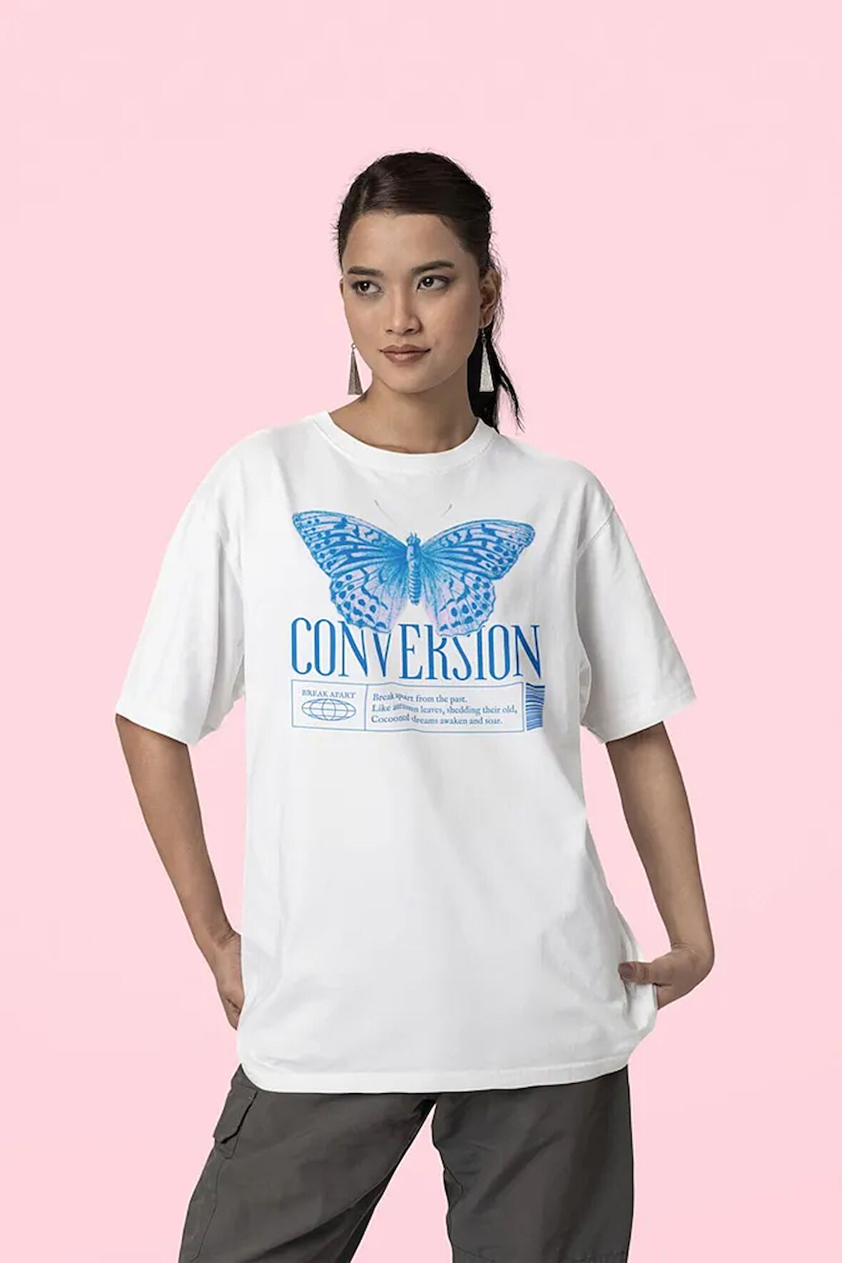 Butterfly Conversion Tasarım Baskılı Unisex Oversize Tişört