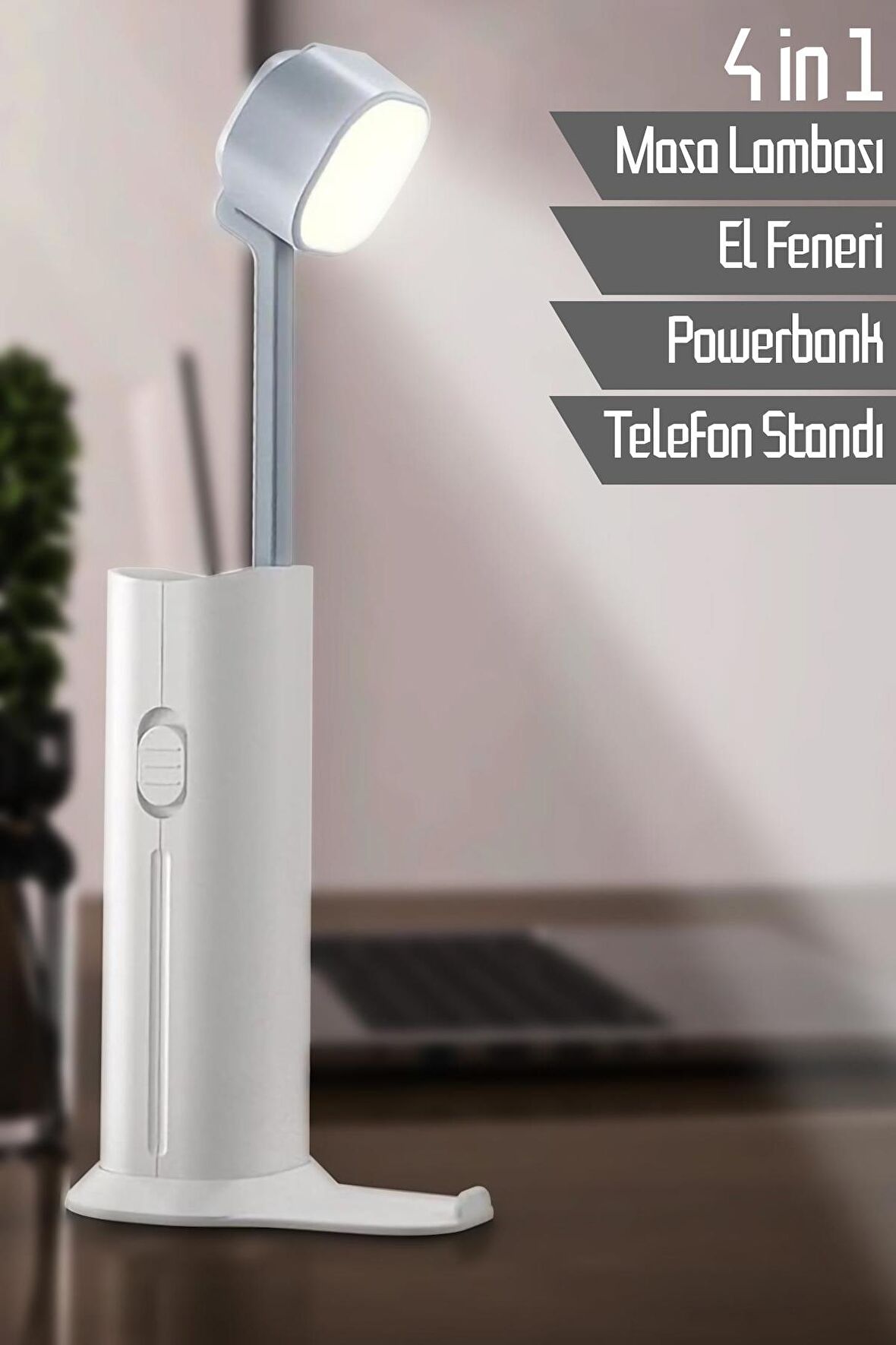 4in1 Şarjlı Masa Lambası Powerbank Özellikli Telefon Standlı Kamp El Feneri Çalışma Okuma Işığı 975