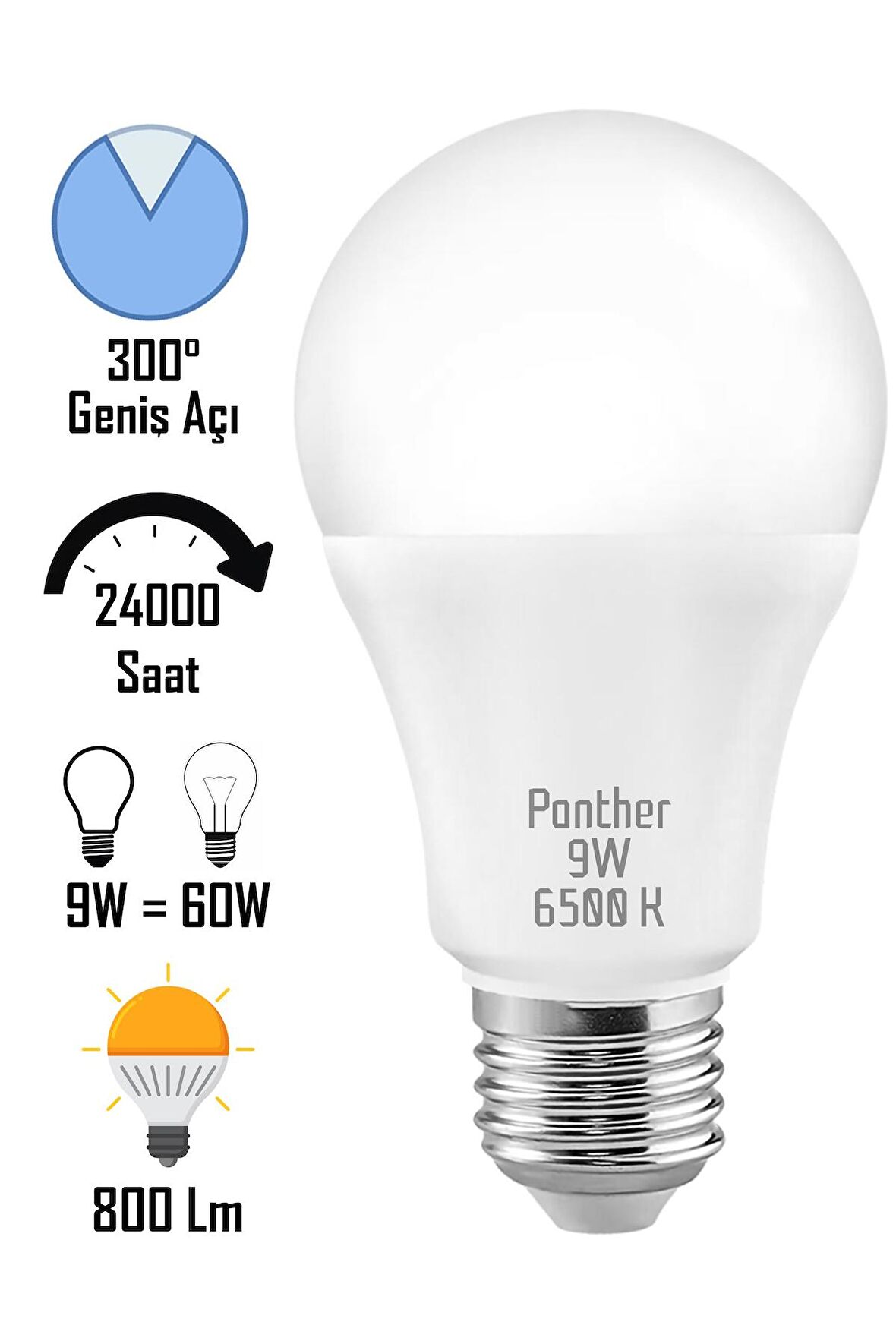 9W Beyaz LED E27 Ampul Tasarruflu Lamba 6500 K Beyaz Işık 800 Lümen 9W=60W