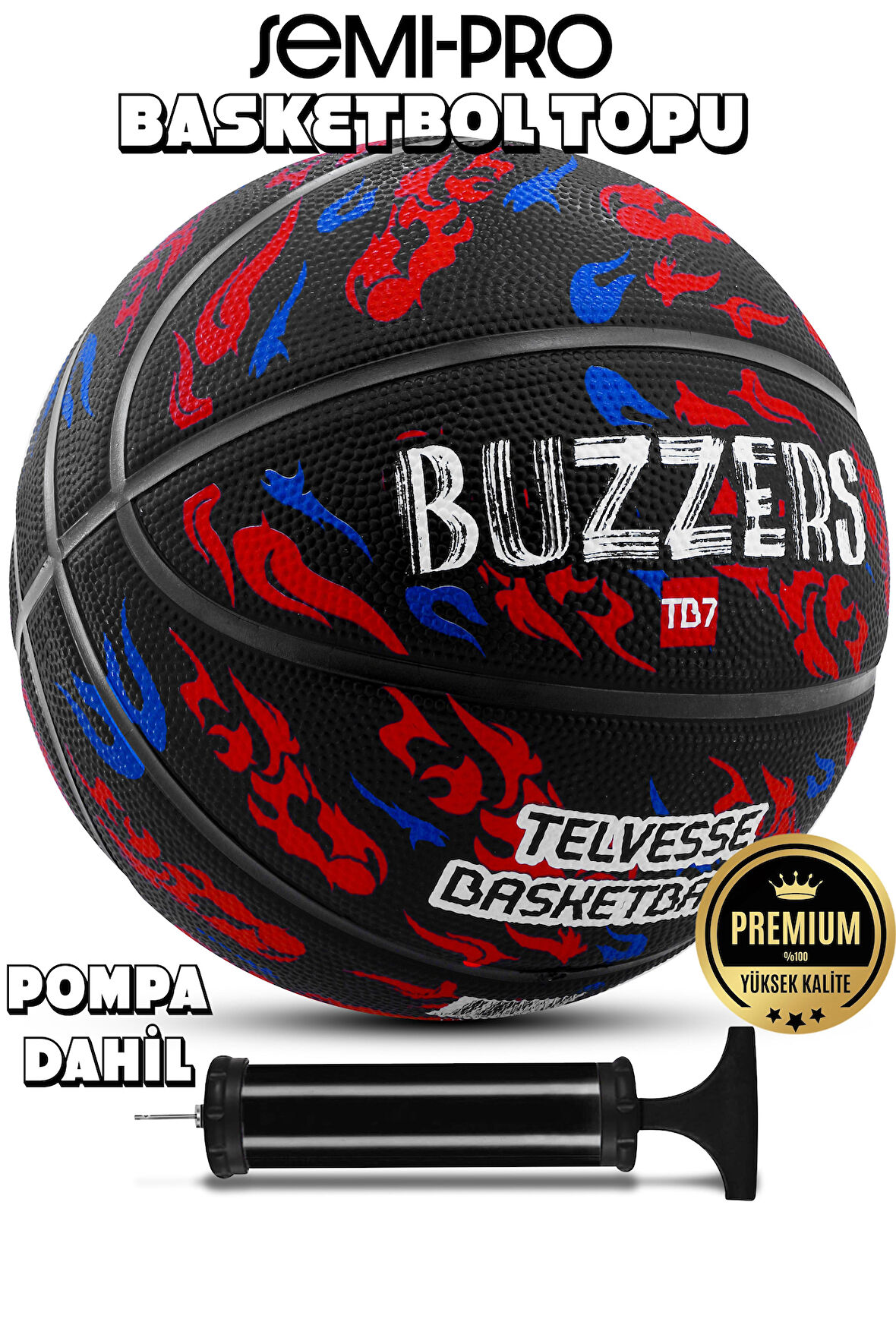 Telvesse TB-500 Buzzers Basketbol Topu Pompalı Grafiti Kauçuk Dayanıklı Deep Channel Kabartma 7 NO