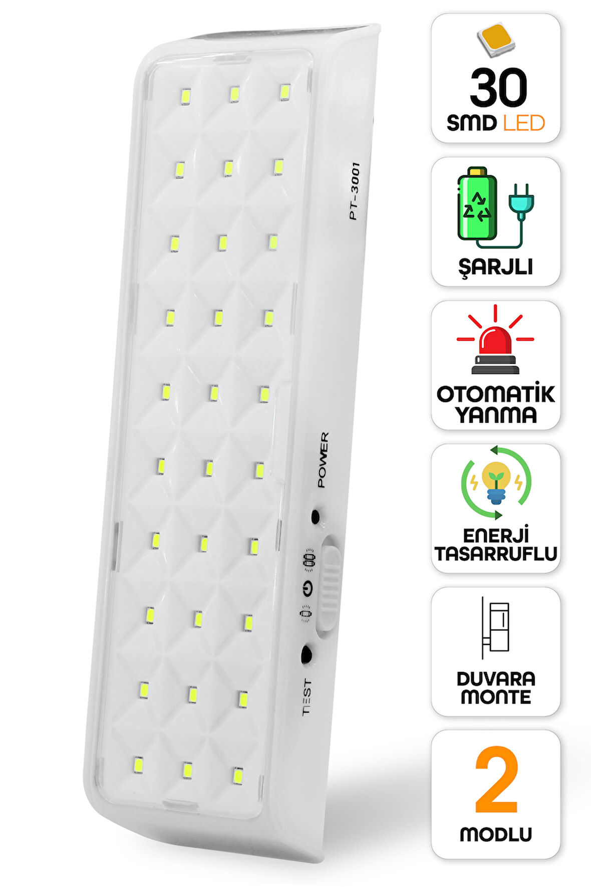 30 LED Şarjlı Işıldak Ev Kamp Lambası Gece Otomatik Yanan Fener 2 Kademeli Elektrikli El Feneri 3001